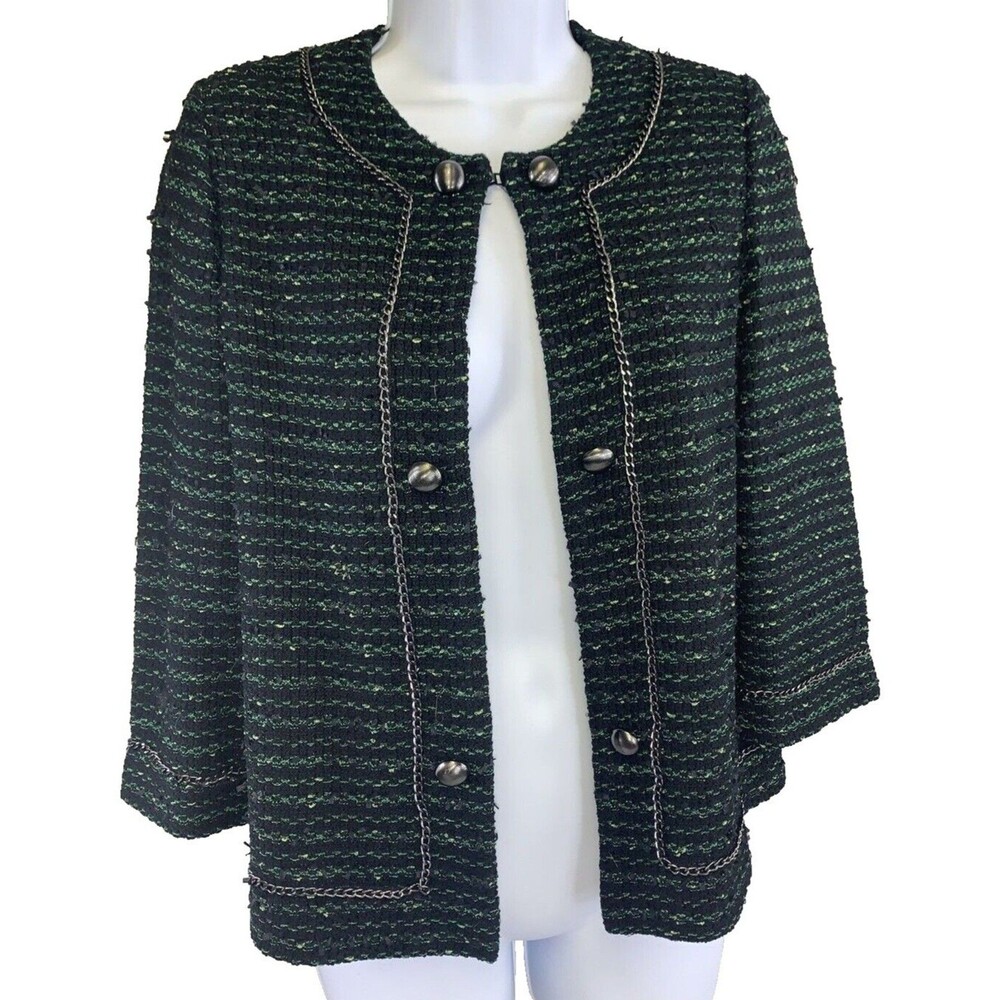 Ming Wang Sapphire Black & Blue Gold buttons Open Blazer Women Size Petite S - Picture 1 of 10
